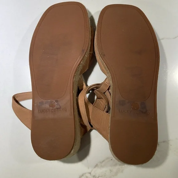 🥳🥳LUCKY BRAND Valki Espadrilles Platform Wedge Sandals, Size 9 1/2  Tan - Picture 5 of 9